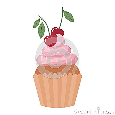 Delicious cupcake with cream on white background Vector Illustration