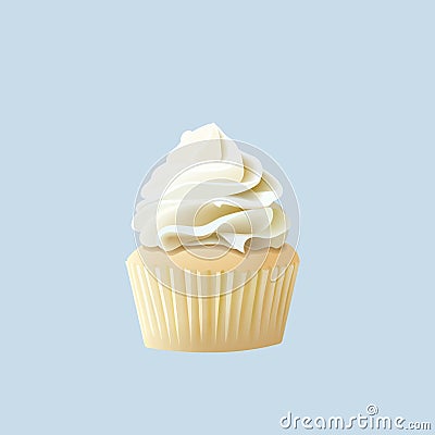 Delicious Cupcake. Food design. birthday dessert with white butter cream isolated on white Vector Illustration