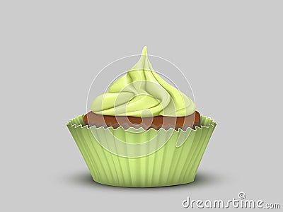 Delicious cupcake with green cream Vector Illustration