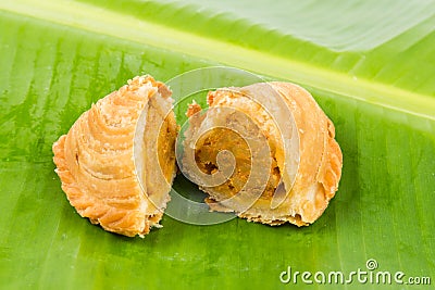 Delicious curry puffs with spicy sweet potatoes fillings Stock Photo