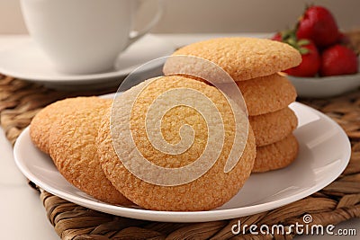 Delicious Danish butter cookies on table, closeup Stock Photo