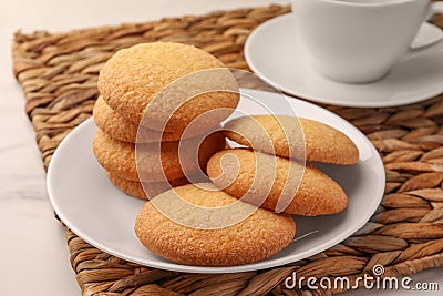 Delicious Danish butter cookies on table, closeup Stock Photo