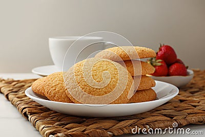 Delicious Danish butter cookies on table, closeup Stock Photo