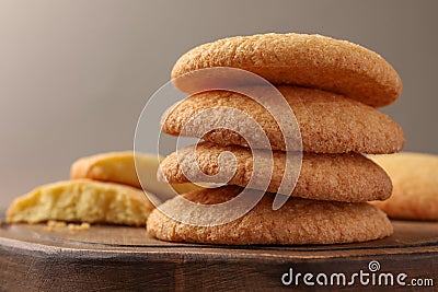 Delicious Danish butter cookies on wooden table, closeup Stock Photo