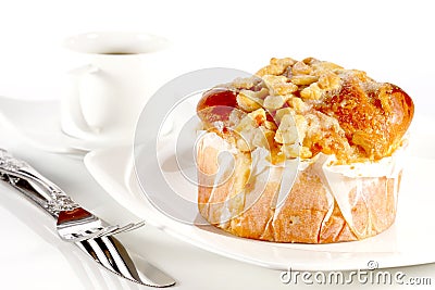 Delicious danish pastry with a cup of black coffee Stock Photo