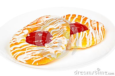 Delicious danish pastry on a plate, on white background Stock Photo