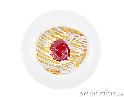 Delicious danish pastry on a plate, on white background Stock Photo