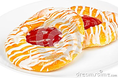 Delicious danish pastry on a plate, on white background Stock Photo