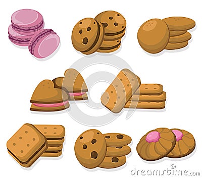 Delicious dessert chocolate cookies set collection vector illustration Vector Illustration