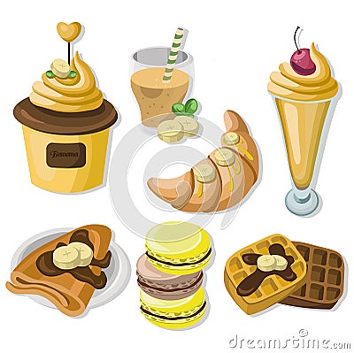 Delicious dessert chocolate pancakes, waffles and croissant set collection vector illustration Vector Illustration