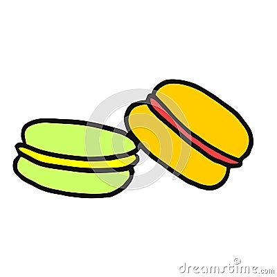 A delicious dessert - colorful makkaroni. Fashionable and appetizing! Vector Illustration