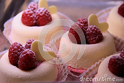 Delicious dessert parfaits in shop window Stock Photo