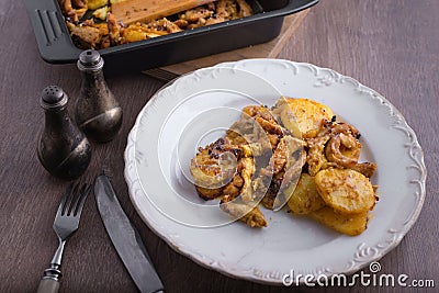 Delicious dinner chicken with potatoes Stock Photo