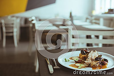 Delicious dinner in elegant restaurant Stock Photo