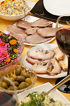 Delicious dinner table serving Stock Photo