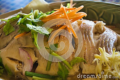 Delicious dish cooked with fish and vegetables Stock Photo