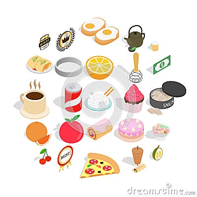 Delicious dishe icons set, cartoon style Vector Illustration