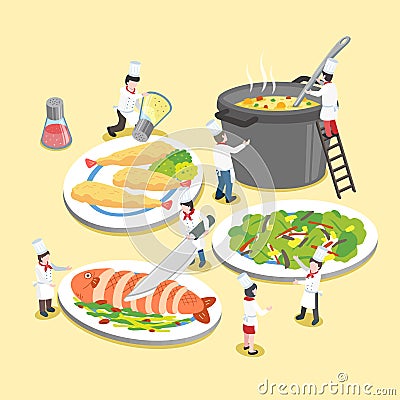 Delicious dishes with little cooks Stock Photo