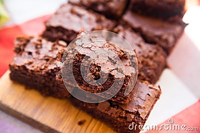 Home baked Pieces of rich fudge brownies Stock Photo