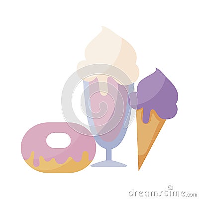 delicious donut with ice creams isolated icon Cartoon Illustration