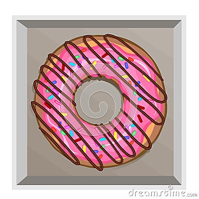 A delicious donut in a pink frosting with sprinkle and chipped chocolate Vector Illustration