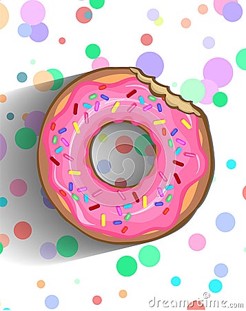 A delicious donut in a pink frosting with sprinkle and chipped chocolate Vector Illustration