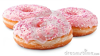Delicious donuts displayed on a white background, perfect for captivating food photography Stock Photo