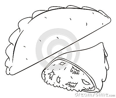 Delicious drawing of a whole and sliced empanada to coloring, Vector illustration Vector Illustration