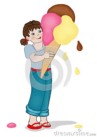 A delicious dream: a little girl dreams a big ice cream Stock Photo