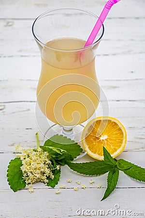 Delicious elderberry flowers lemonade, know as socata in romanian Stock Photo