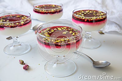 Delicious, festive Malabi: milk pudding dessert, popular in the Mediterranean Stock Photo