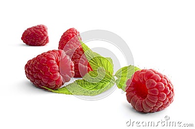 Delicious first class fresh raspberries isolated on wite Stock Photo