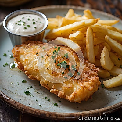 fish and chips with tartare sauce Stock Photo