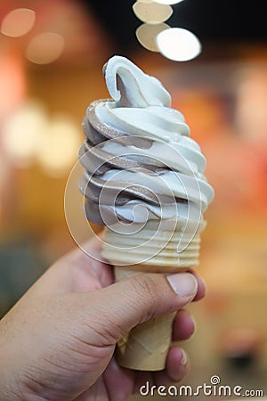 Delicious flavor soft cream , ice cream cone Stock Photo