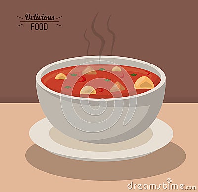 Delicious food bowl soup hot nutrition vegetable Vector Illustration