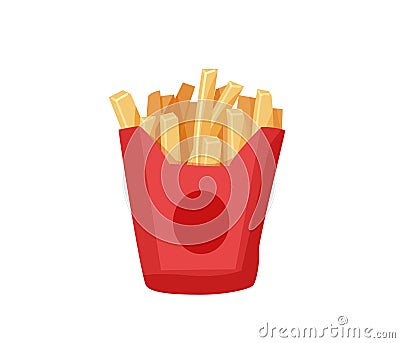 Delicious french fries in a red paper box isolated on white background. I choose sweet positive life, design concept Vector Illustration