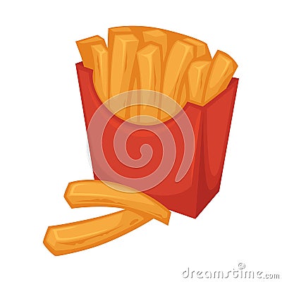 Delicious French fries in red smooth cardboard pack Vector Illustration