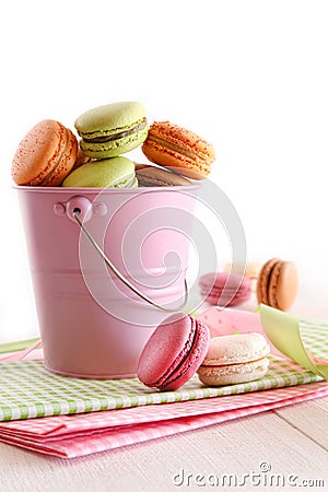 Delicious French Macaroons on table Stock Photo