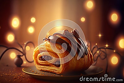 Delicious French Pain au Chocolat with a chocolate surprise inside Stock Photo