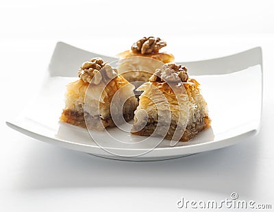 Delicious and fresh Baklava - turkish dessert with walnuts Stock Photo