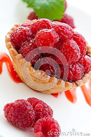 Delicious fresh raspberry tart Stock Photo