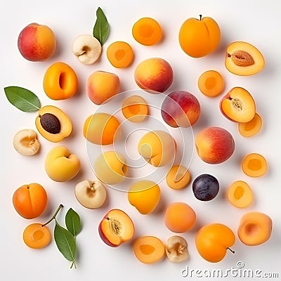 Delicious fresh yellow ripe apricots isolated on white background close-up, lovely food background Stock Photo