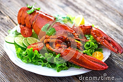 A delicious freshly boiled lobster Stock Photo