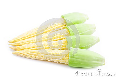 Delicious freshness baby corn on white background Stock Photo