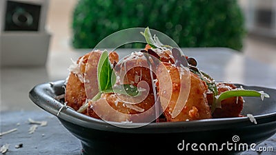 Delicious fried amuse bouche appetizer - Gourmet food to share Stock Photo