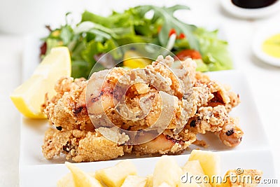 Delicious fried baby squid - spanish traditional food Stock Photo