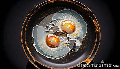 Delicious Fried Eggs on Kintsugi Inspired Porcelain Plate. Perfect Breakfast Table Setting. Generative ai illustration. Stock Photo