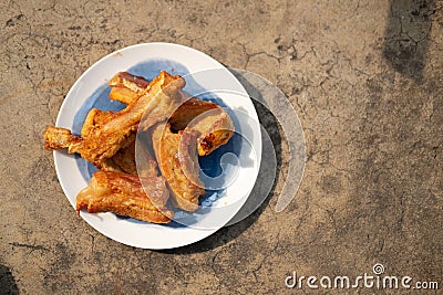 Delicious fried pork belly crispy sliced Stock Photo