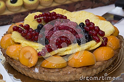 Delicious fruit cake. Summer tart. Chic dessert Stock Photo