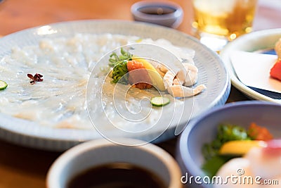 Delicious fugu sashimi Stock Photo